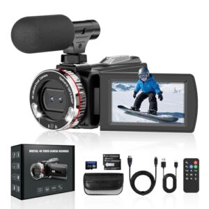Euiivnt Videokamera 4K 48MP Camcorder, 3.0″ IPS Schermo Videocamera Digitale, 21X Zoom Digitale Vlogging Camera per YouTube, Video Camera Con HDMI-Kabel/Mikrofon / 2 Batterie/Scheda SD da 64 GB