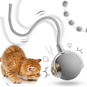 JIASHA Interaktives Katzenspielzeug Katzenball,Katzenball Elektrisch,Katzenspielzeug Selbstbeschäftigung,Katzenspielzeu Elektrisch,Powerball Katze,mit LED Licht,mit Seil,USB Wiederaufladbarer(B)