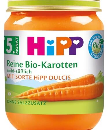 HiPP Bio Reine Karotte (6 x 125g), für Babys ab 5. Monat, ohne Salzzusatz, das Gemüse-Gläschen ideal zum Beikoststart, in bester Bio-Qualität - Produktbild