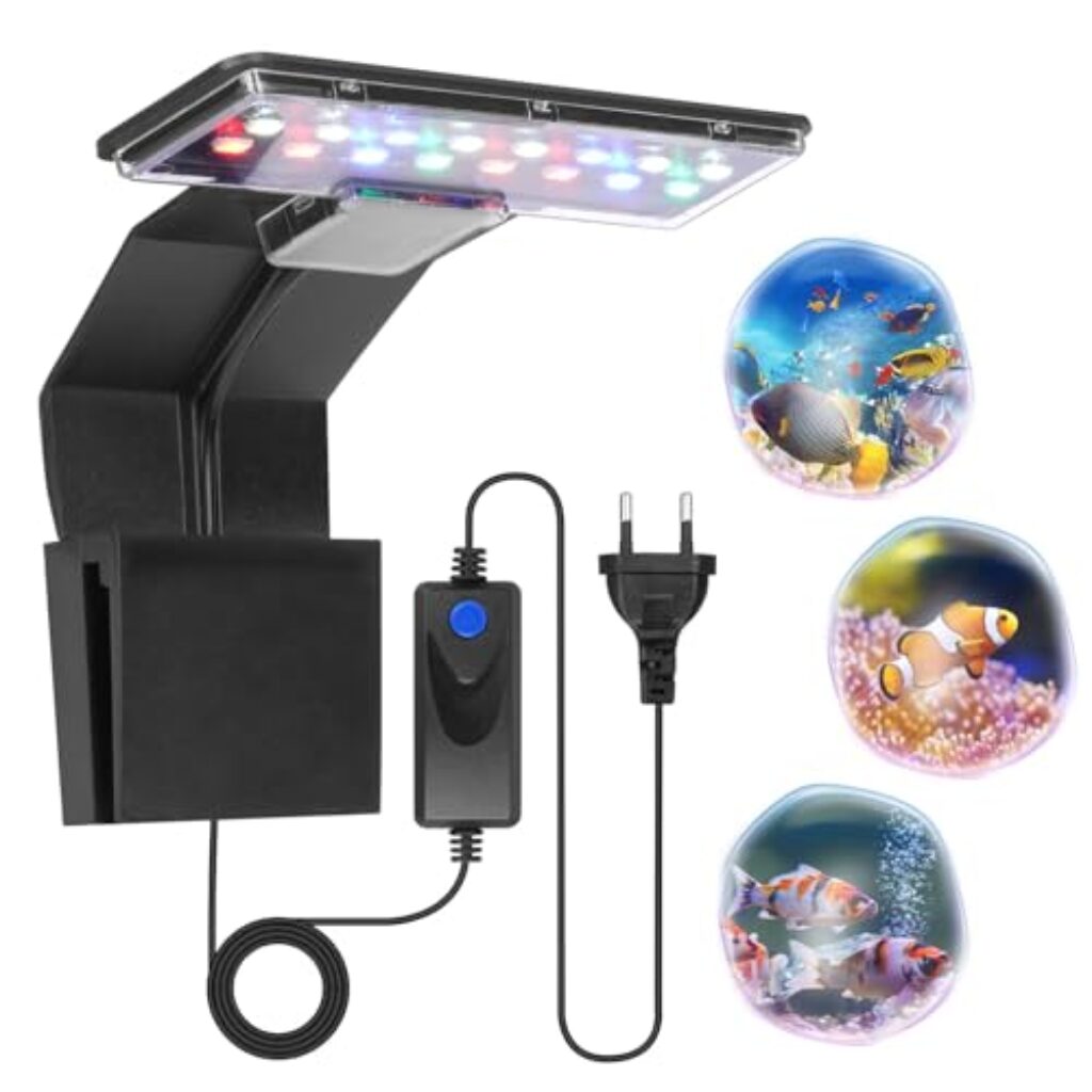 Adiwo Aquarium LED Beleuchtung – 3 Farben, 9W 600LM, 16 LEDs für Wasserpflanzen und Fische – 220V 50-60Hz Licht für Aquarien, Schwarz