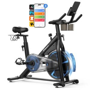 MERACH Heimtrainer Fahrrad mit Magnetischem Widerstand, Leises Hometrainer Fahrrad mit Verbesserter Stoßdämpfender Luftkissensattel, Eigener App, Stabiler H-Rahmen für besseren Halt, Bis 150KG