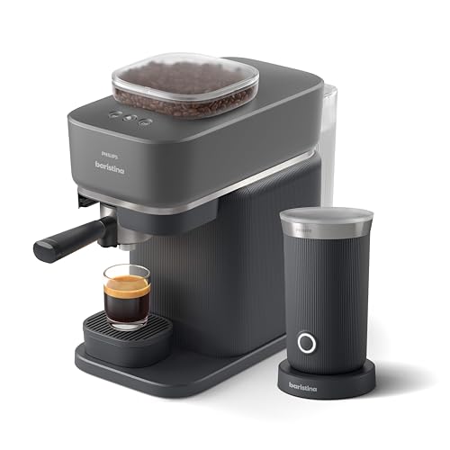 PHILIPS Baristina Espressomaschine und Milchaufschäumer Paket – Automatisches Mahlen, Tampen & Brühen, 16 Bar, Kaffeemaschine mit Mahlwerk & Siebträger, leichte Reinigung, Schwarzgrau (BAR303/60)