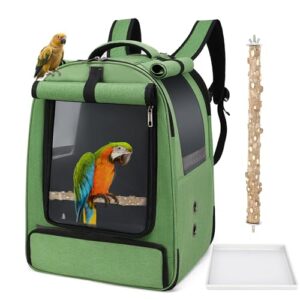 ALLSOPETS Vogelrucksack Leicht und Atmungsaktiv Tragbarer Papageiträger für Kleine Tiere mit Ständer Verstellbarer Höhe und Sichtfenster ideal für Reisen (Waldgrün)