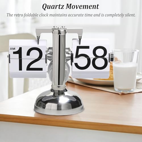 IDAMAKON Flip-Uhr Retro,Digitale Batteriebetriebene Down Uhr mit Zahnradmechanik,Schreibtischuhr Vintage Design,Mechanisch Flip Clock,Tischuhr Mit Digitalanzeige Für Das Wohnzimmer zu Hause(Weiß) – Bild 5