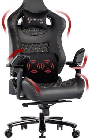 Fantasylab Gaming Stuhl 200kg Belastbarkeit Massage Gaming Stuhl Verstellbare Armlehne Gamer Stuhl Gaming Sessel Ergonomischer Bürostuhl 200kg Gaming Chair Schreibtischstuhl (Gelb&Schwarz)