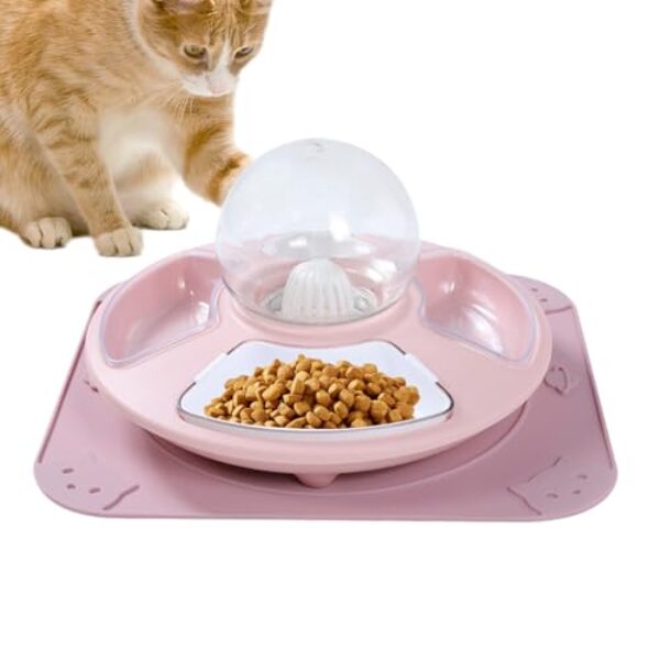 WJnflQN Indoor Cat Food Bowl – Kitten Dishes for Food and Water – Multifunctional Feeding Bowl for Kittens, Anti Slip Pet Watering Container, Automatic Water Refill