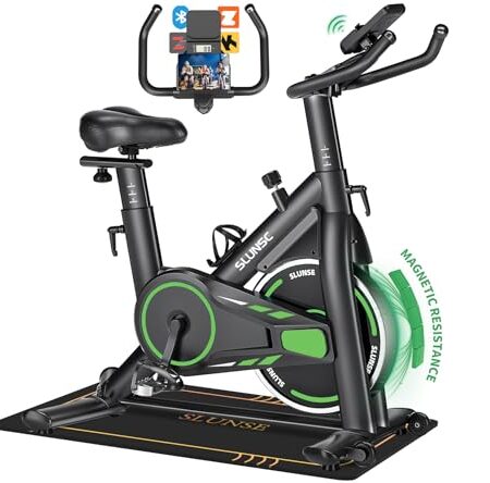 Heimtrainer Fahrrad, SLUNSE Leises Hometrainer Ergometer mit APP Verbessertem LCD-Monitor, Spinning Bike Indoor mit Verstellbarem Widerstand, Fitnessbike bis 180KG für Kardio-Training zu Hause
