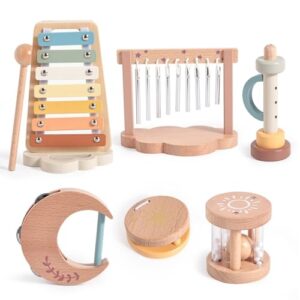 Smartwo Musikinstrumente für Kinder ab 1 2 3 Jahre, Montessori Baby Musikspielzeug, Musik Instrumente Holzspielzeug Set mit Xylophon Flöte Kastagnette, Geschenk für Mädchen Jungen Kleinkind