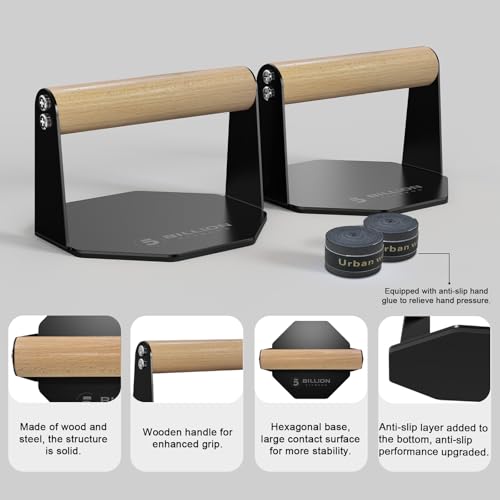 5BILLION Liegestützgriffe Push Up Bars Stand - Home Gym Übung Trainieren Ausbildung - Gut für Deine Muskel-Ups & Klimmzüge - Schaumgriff (schwarz) (Eisen + Holz) – Bild 6