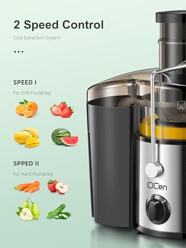 QCen Entsafter, Zentrifugal-Entsafter mit 3-Zoll-Einfüllschacht, leicht zu reinigen, Edelstahl, BPA-frei, ideal für Obst und Gemüse (transparent, 500W) – Bild 4