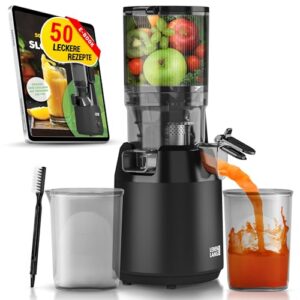 LEBENLANG Entsafter Slow Juicer – Inkl. Rezeptbuch & Große 135mm Öffnung I Perfekt für Obst ganze Früchte und Gemüse 100% BPA-Frei I Best Juicer Machine Saftpresse elektrisch Masticating Green Press