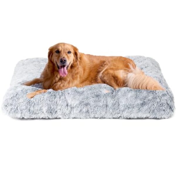 EHEYCIGA Flauschig Hundebett Grosse Hunde XL, 112x85cm, Hundekissen Waschbar, Kuschelig rutschfest Hundematte mit Langem Plüsch, Grau