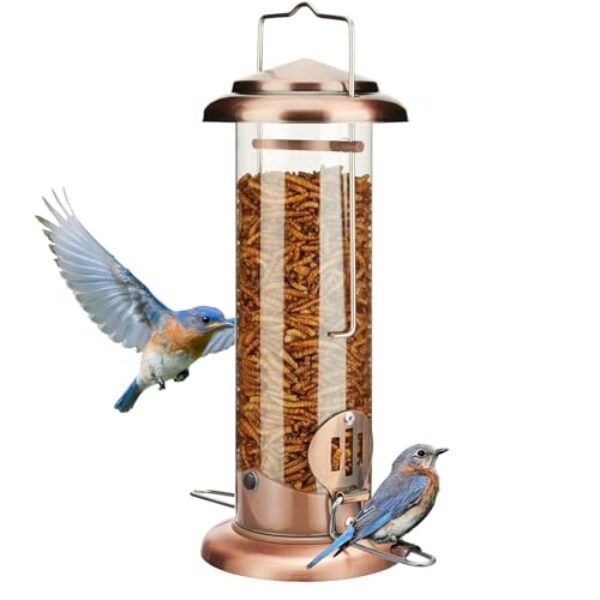 Kingsyard Vogelfutterstation zum Aufhängen für Blaumeisen im Freien – Metall-Mehlwurmröhre für Blaumeisen, Rotkehlchen, Zaunkönige und Meisen, Antikkupfer
