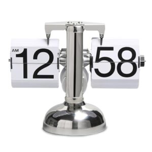 IDAMAKON Flip-Uhr Retro,Digitale Batteriebetriebene Down Uhr mit Zahnradmechanik,Schreibtischuhr Vintage Design,Mechanisch Flip Clock,Tischuhr Mit Digitalanzeige Für Das Wohnzimmer zu Hause(Weiß)