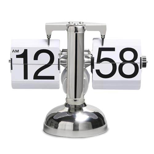 IDAMAKON Flip-Uhr Retro,Digitale Batteriebetriebene Down Uhr mit Zahnradmechanik,Schreibtischuhr Vintage Design,Mechanisch Flip Clock,Tischuhr Mit Digitalanzeige Für Das Wohnzimmer zu Hause(Weiß)