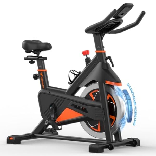 MERACH Heimtrainer Fahrrad mit Magnetischem Widerstand, Leises Hometrainer Fahrrad mit Stoßdämpfender Luftkissensattel, Indoor Cycling Bike mit LED-Monitor, Eigener App, für Kardiotraining zu Hause