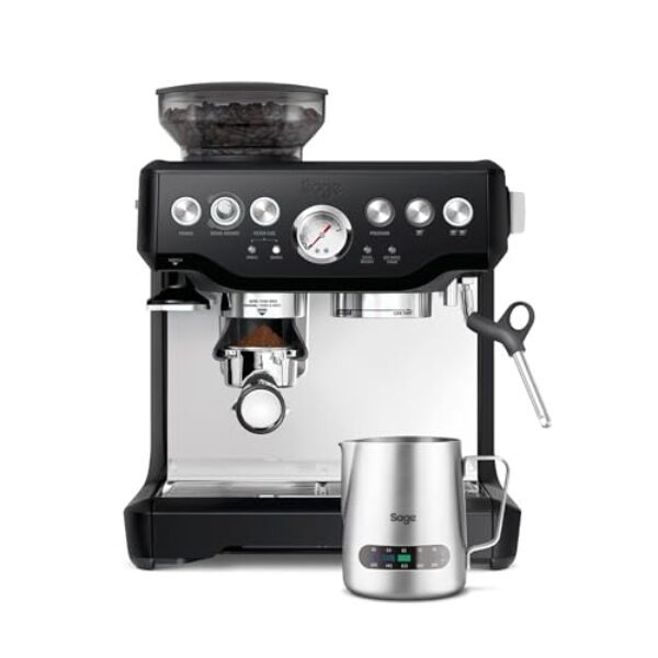Sage – The Barista Express – Kaffeemaschine mit manuellem Milchaufschäumer & Mahlwerk – Automatisches Mahlen, individueller Milchschaum – Milchkännchen mit Temperaturkontrolle – Schwarzer Trüffel