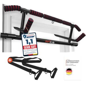 DH FitLife Klimmzugstange Türrahmen ohne Schrauben | Pull up bar Doorway | Reckstange Turnstange Türreck zum Einhängen | inkl. Schlingentrainer | Für Türrahmen 70-92cm