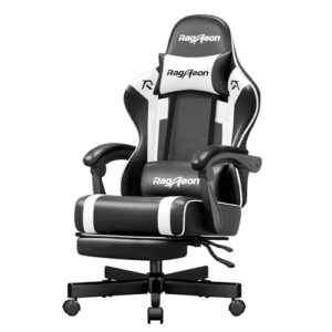 Riftracer Gaming Stuhl Chair Gamer Sessel – Ergonomischer Gamer Stuhl mit Fußstütze Kopfstütze und Lordosenstütz Höhenverstellbar Gepolstert Gamingstuhl 150 Kg Tragkraft PC Sessel Drehsessel Schwarz