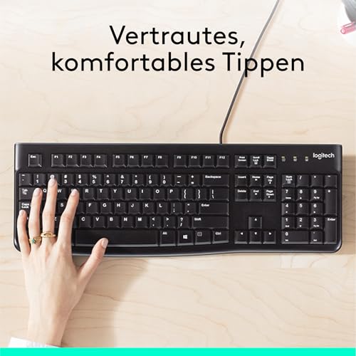 Logitech K120 Kabelgebundene Tastatur für Windows, USB Plug & Play, Volle Größe, Spritzwassergeschützt, Gekrümmte Leertaste, Kompatibel mit PC, Laptop, Deutsches QWERTZ-Layout - Schwarz – Bild 3
