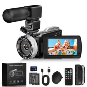 ZIMOCE Videokamera 4K 48MP Camcorder mit IR-Nachtsicht, 18X Digital Zoom 3.0“ 270° Rotation Touch-Screen Vlogging Kamera für YouTube Tiktok mit Fernbedienung, Mikrofon, 64 GB TF Karte, 2 Batterien