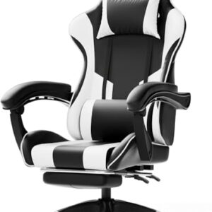 Kerting Gaming Chair, Computer Office Chair with Footrest, Gaming Chair (White)