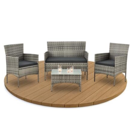 Juskys Polyrattan Sitzgruppe Fort Myers 4 Personen mit 2er Sofa, 2 Stühle, Tisch & Sitzkissen wetterfest grau-meliert Balkonmöbel Gartenmöbel Set - Produktbild