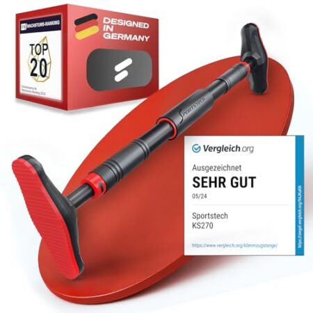Sportstech KS260/270 Klimmzugstange Türrahmen für zuhause, Tragkraft bis 200 kg, Home Gym, Pull Up Bar mit Gear-Lock Funktion, Reckstange verstellbar 70-90 cm, rutschfest, ohne Schrauben, Calisthenics