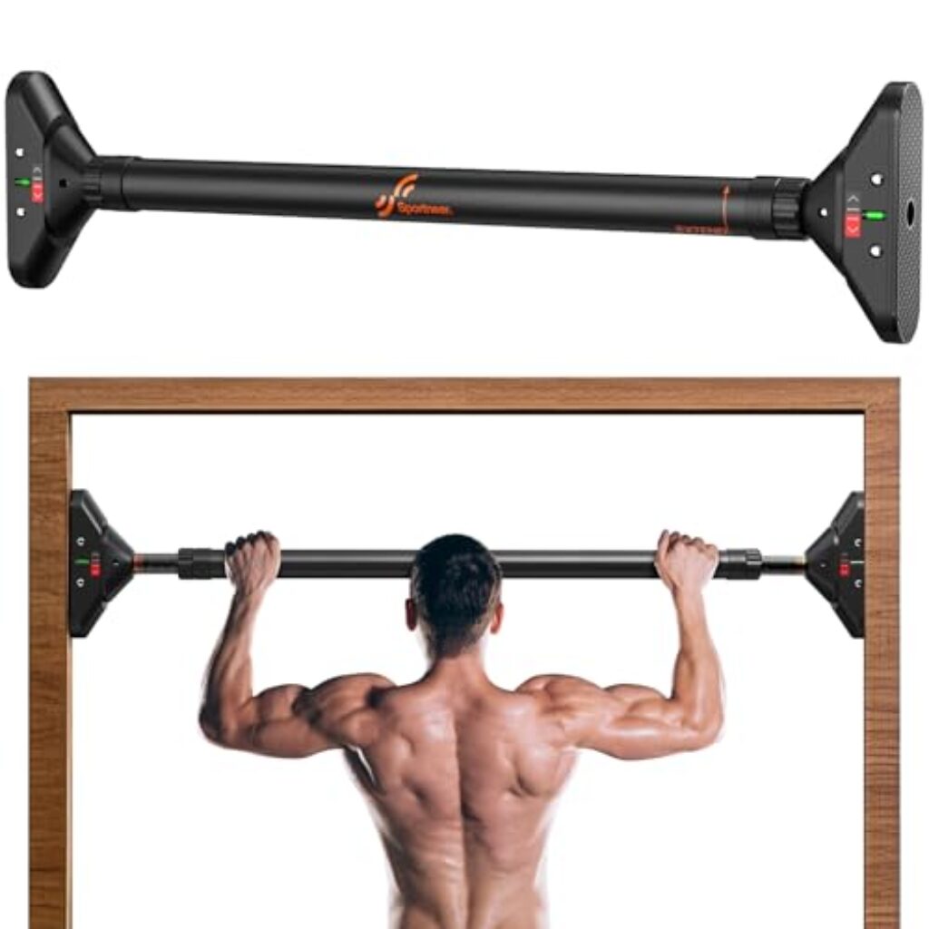 Klimmzugstange Türrahmen, Sportneer Pull Up Bar Tragkraft bis 200 Kg, Reckstange Ohne Schrauben 75-94 cm Ausziehbar, Türreck mit 16,5×4,5 cm PVC-Matten & Neues 360° Drehbares Zahnradschloss