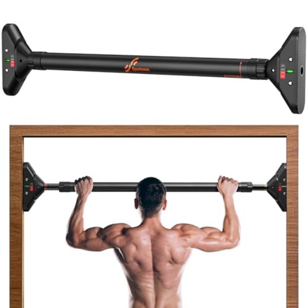 Klimmzugstange Türrahmen, Sportneer Pull Up Bar Tragkraft bis 200 Kg, Reckstange Ohne Schrauben 75-94 cm Ausziehbar, Türreck mit 16,5×4,5 cm PVC-Matten & Neues 360° Drehbares Zahnradschloss