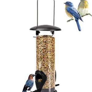 Vogelfutterspender, Futtersäule mit 2 Futterständern Ganzjährige Nutzung Vogelfutterhaus mit 21,5 cm Massivem Transparentrohr Hängend Futterhaus für Vögel Garden