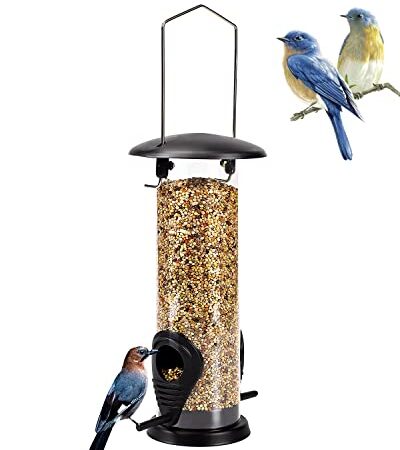 Vogelfutterspender, Futtersäule mit 2 Futterständern Ganzjährige Nutzung Vogelfutterhaus mit 21,5 cm Massivem Transparentrohr Hängend Futterhaus für Vögel Garden - Produktbild