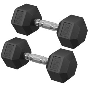 SONGMICS Hantelset, Hanteln 2er Set, Hexagon, Kurzhantel-Set, 2 x 5 kg,2 x 10 kg,für Workout, Fitnesstraining, Gewichtheben für Zuhause, Fitnessstudio
