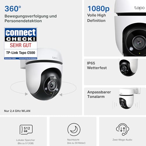 Tapo TP-Link C500 WLAN Überwachungskamera Außen, 360° Sichtbereich, 1080p Auflösung, Bewegungserkennung, Nachtsicht bis zu 30 m, Zwei-Wege-Audio, Kompatibel mit Alexa & Google – Bild 4