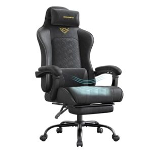 SONGMICS Gaming-Stuhl, Bürostuhl, Schreibtischstuhl, ergonomischer Gaming-Sessel, Sitzkissen mit Federn, Fußstütze, Armlehnen mit Synchronmechanik, tintenschwarz OBG079B01
