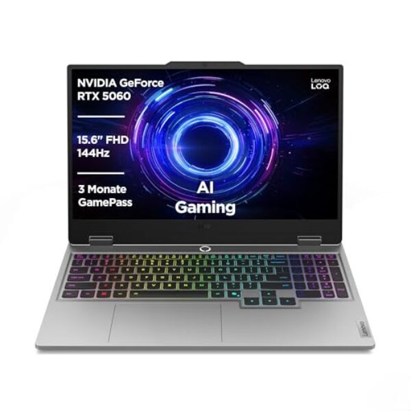 Lenovo LOQ Gaming AI Laptop | 15.6″ Full HD 144Hz | NVIDIA GeForce RTX 5060 8GB | Intel Core i7-13650HX | 32GB RAM | 1TB SSD | Win11 | QWERTZ | RGB-beleuchtete Tastatur | Grau | 3 Monate GamePass