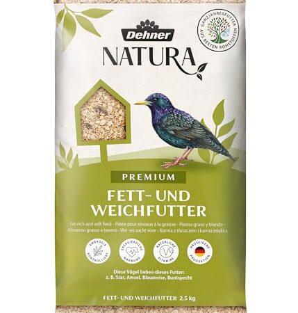 Dehner Natura Premium Wildvogelfutter, Fettfutter / Weichfutter, Ganzjahresfutter artgerecht / kraftspendend , hochwertiges Vogelfutter für Wildvögel, 2.5 kg