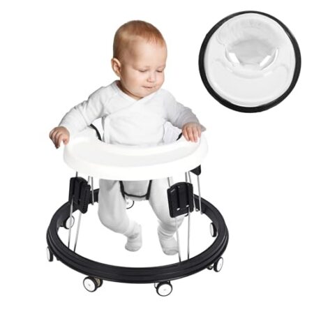 LANGYI Faltbarer Lauflernschuh für Baby - Geeignet für 66-80 cm Hohe Rollen, Lauflernhilfe für Jungen und Mädchen, Geräuscharm, Anti-Rollover, Faltbarer Stuhl (Weiß) - Produktbild