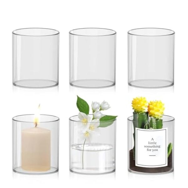 6 Stück Glasvase 10 × 8.5cm, Vase Glas für Tischdeko, Multifunktionale Vasen Klein Tischdeko, Glasvasen für Tischdeko, Frische Blumen, Kerzen und Aromatherapie
