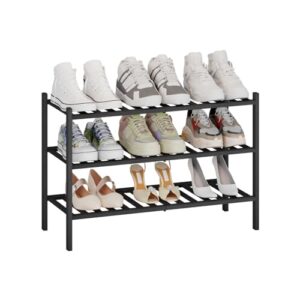 Kitsanery Bambus-schuhregal platzsparend,Schuhständer mit 3 Ebenen,Schuh Regal für Flur, Wohnzimmer, Schlafzimmer (Schwarz, 3 Ebenen(68.3B x 46.5H))