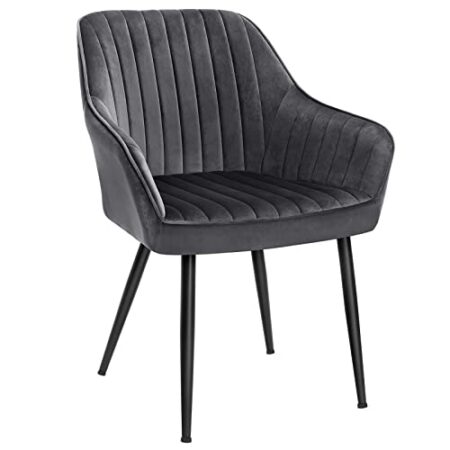 SONGMICS Esszimmerstuhl, Sessel, gepolsterter Sitz, mit Armlehnen, Sitzbreite 49 cm, Metallbeine, Bezug aus Samt, Belastung 110 kg, für Wohnzimmer, Schlafzimmer, Grau LDC087G01 ...