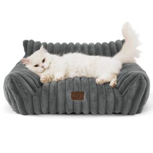 BEDSURE Katzenbett groß orthopädisches Katzensofa – 61x46x25cm Hundesofa kleine Hunde waschbar Katzencouch, rutschfeste Katzenbett flauschig, dunkelgrau