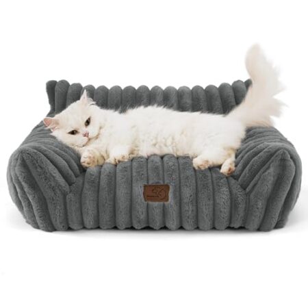 BEDSURE Katzenbett groß orthopädisches Katzensofa – 61x46x25cm Hundesofa kleine Hunde waschbar Katzencouch, rutschfeste Katzenbett flauschig, dunkelgrau