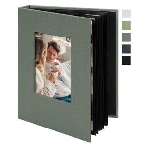Fotoalbum klein Einsteckalbum 10×15 – 24 Taschen Mini Fotoalbum mit Fenster – Fotobuch zum Selbstgestalten für Hochzeit, Baby & Reise – Graugrün