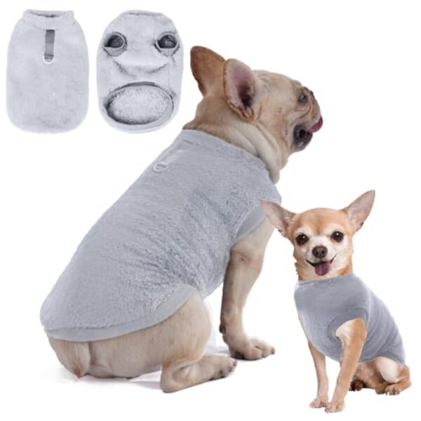 Hundepullover Hundemantel Fleece für Kleine Hunde Fleecemantel Hunde Fleece Pullover für Kleine Hunde Katzenpullover Fleecejacke Hundekleidung für Chihuahua Französische Bulldogge(Grau,M)