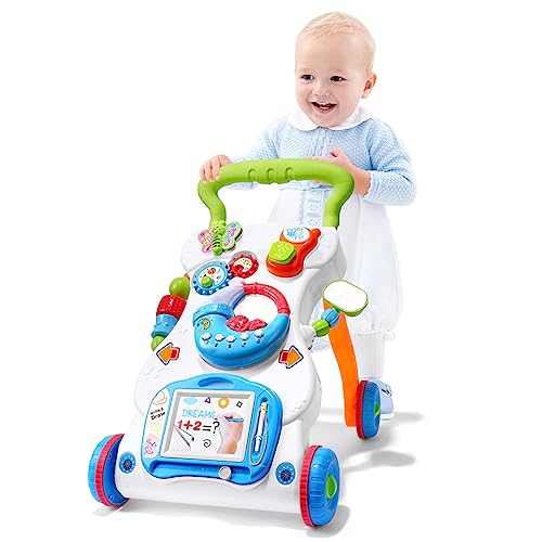 Aolso Lauflernwagen, Baby Spiel und Laufwagen mit regulierbarer Geschwindigkeit, Baby Walker Gehhilfe Abnehmbarem Spielboard, Lauflernwagen