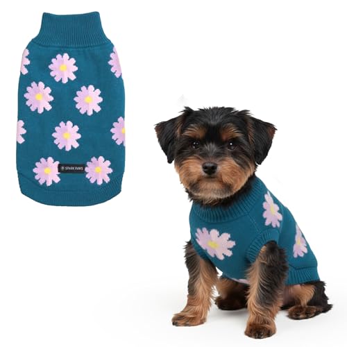Spark Paws Strick Hundepullover – Ultrasofter, Warmer Winterpullover für kleine, mittlere & große Hunde – Dehnbarer Hundepullover für French Bulldogs, Pitbulls, Hündinnen & Rüden, (Flower,S)