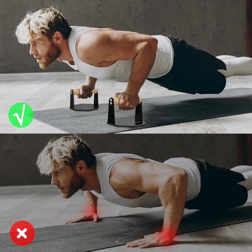 5BILLION Liegestützgriffe Push Up Bars Stand - Home Gym Übung Trainieren Ausbildung - Gut für Deine Muskel-Ups & Klimmzüge - Schaumgriff (schwarz) (Eisen + Holz) – Bild 4