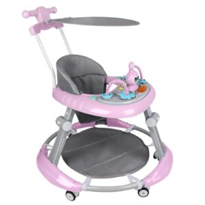 2-in-1 Lauflernhilfe für Babys mit 5 verstellbaren Höhen, Lauflernhilfe für Babys, faltbar, mit abnehmbarem musikalischem Aktivitätentablett, von 6 bis 18 Monaten, bis zu 12 kg (67 x 67 x 79 cm, Rosa)