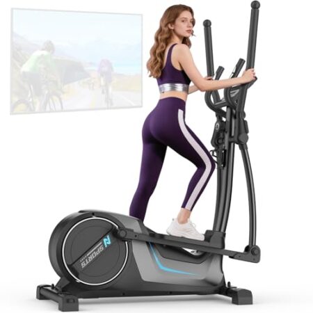 Neezee Crosstrainer für Zuhause, Ultraleiser Ellipsentrainer mit 16 Widerstandsstufen, 8 kg Schwungrad, 16,5 Zoll Schrittlänge, Belastbar Bis 150 kg, Multifunktionaler LCD-Display